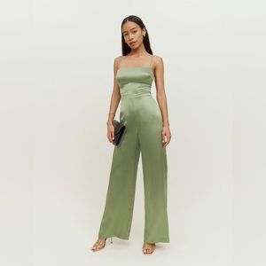 Reformation silk sage jumpsuit